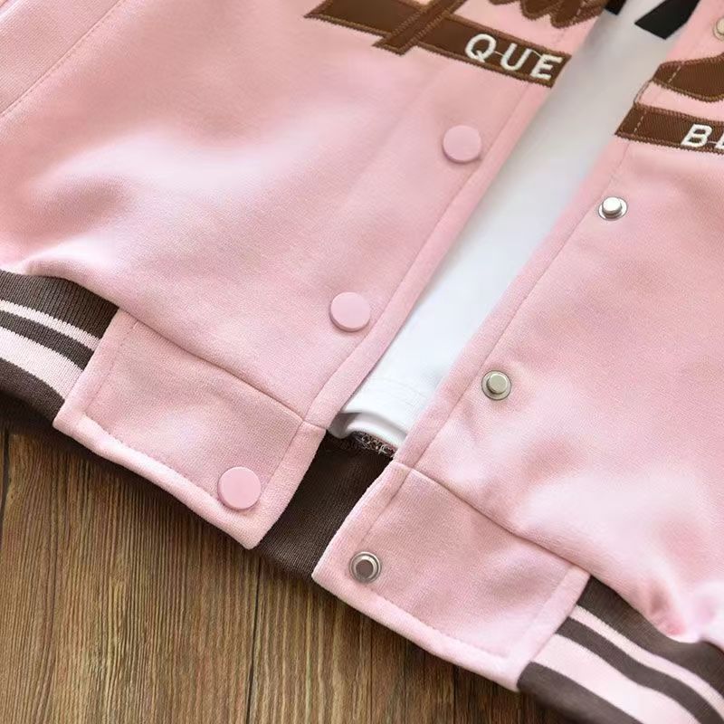 Midodo Girls Coat Fashion Pink Baseball Jacket For Students New Children's Sports Top Children's Leisure Coat For 2-12 Yrs