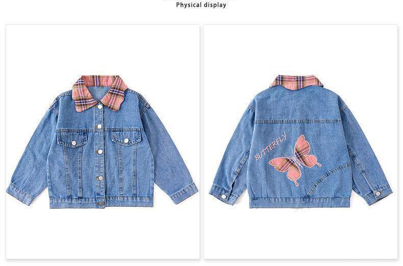 Midodo Kids Girls' Denim Coats 2025 New Children's CauseTop Student Blue Coat Butterfly Jacket Long Sleeved Girls Clothes 2-13 Years  25001