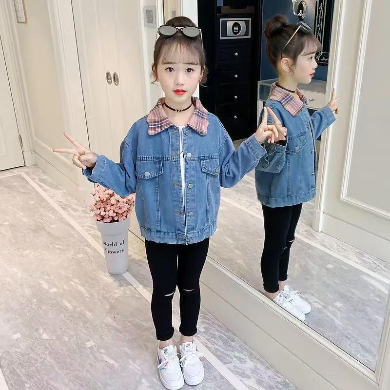Midodo Kids Girls' Denim Coats 2025 New Children's CauseTop Student Blue Coat Butterfly Jacket Long Sleeved Girls Clothes 2-13 Years  25001