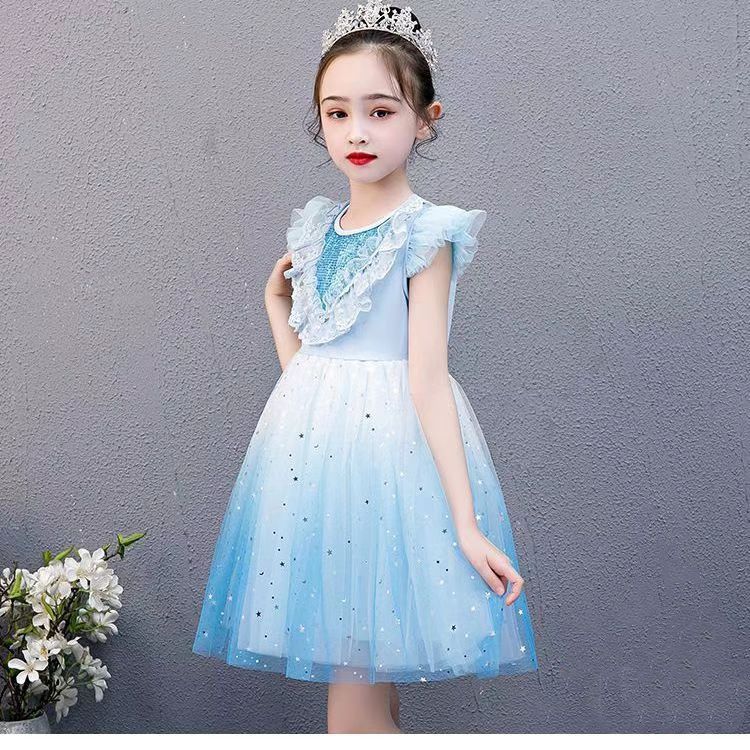 Midodo Kids Baby Girls Dress Pink Princess Dress Summer Children's Dress Short Sleeve Girls' Mesh Dress for 1-10 Yrs 25006