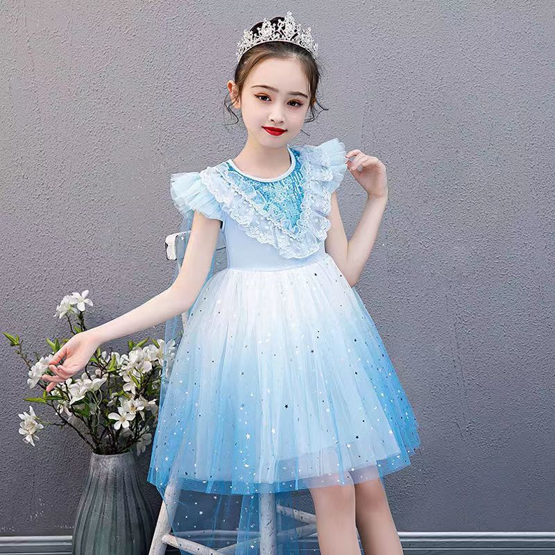 Midodo Kids Baby Girls Dress Pink Princess Dress Summer Children's Dress Short Sleeve Girls' Mesh Dress for 1-10 Yrs 25006