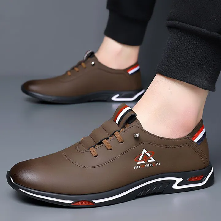 Baldur Men's PU Artificial leather shoes business casual shoes boys outdoor light sports shoes rubber sole fashion sneakers  men's Oxfords walking shoes single brown shoes