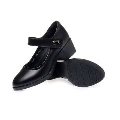 Baldur Women's PU artificial leather work shoes black professional heels ladies single shoes girls' chunky soft soled work Shoes Women's Mid-heels Mom black Shoes