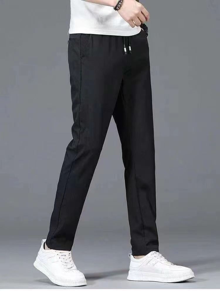2PC black+grey Men's clothes thin ice silk pants students clothing boys loose straight leg sweatpants unisex trousers  Dad long casual pants sports pants