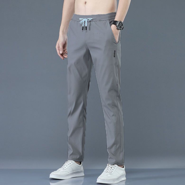 2PC black+grey Men's clothes thin ice silk pants students clothing boys loose straight leg sweatpants unisex trousers  Dad long casual pants sports pants