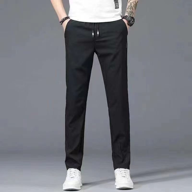 2PC black+grey Men's clothes thin ice silk pants students clothing boys loose straight leg sweatpants unisex trousers  Dad long casual pants sports pants