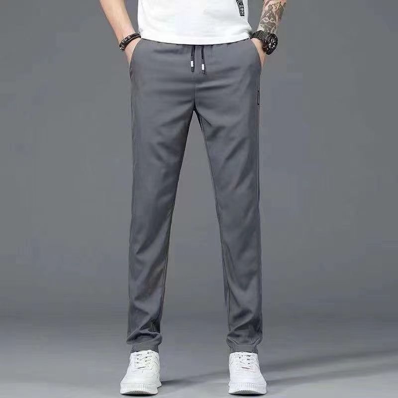 2PC black+grey Men's clothes thin ice silk pants students clothing boys loose straight leg sweatpants unisex trousers  Dad long casual pants sports pants