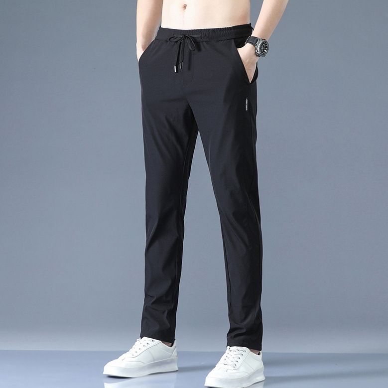2PC black+grey Men's clothes thin ice silk pants students clothing boys loose straight leg sweatpants unisex trousers  Dad long casual pants sports pants