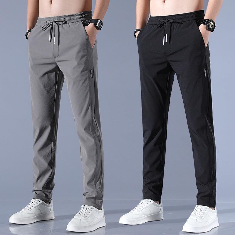2PC black+grey Men's clothes thin ice silk pants students clothing boys loose straight leg sweatpants unisex trousers  Dad long casual pants sports pants