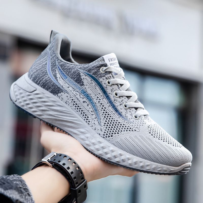 Men's casual shoes Breathable flying woven running shoes boys fashion lightweight outdoor sports casual shoes students athletic Daddy mesh sneakers Grey,EU41-42