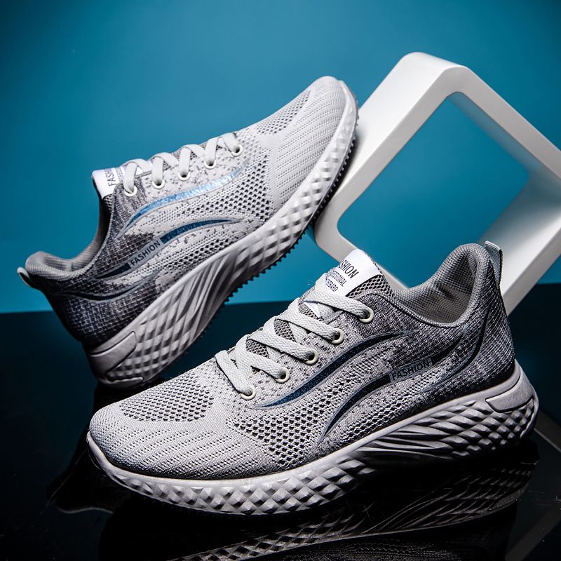 Men's casual shoes Breathable flying woven running shoes boys fashion lightweight outdoor sports casual shoes students athletic Daddy mesh sneakers