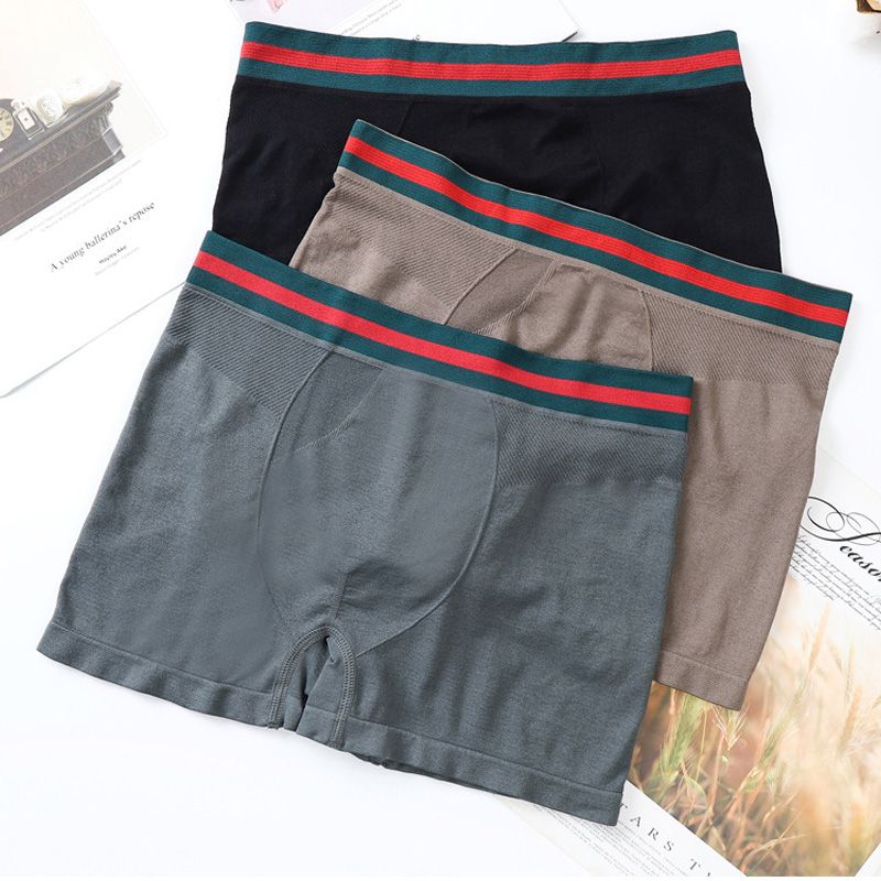 3Pcs Men's fashion clothes students Clothing underwear ice silk high elastic boxer briefs boys seamless mid-waist Gym running sports briefs Dad intimate wear