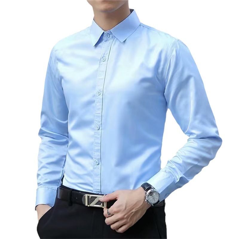 Size M-2XL men's blue long sleeve shirts Youth business shirts students slim fashion wear boys thin shirts solid color shirt Clothing tops
