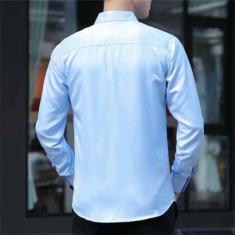 Size M-2XL men's blue long sleeve shirts Youth business shirts students slim fashion wear boys thin shirts solid color shirt Clothing tops