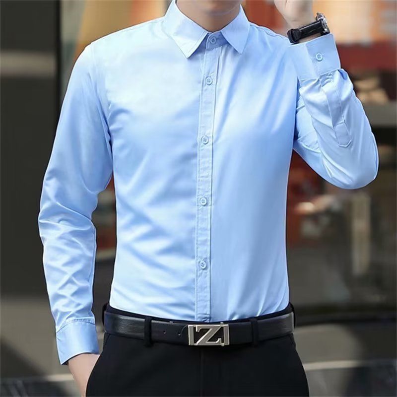 Size M-2XL men's blue long sleeve shirts Youth business shirts students slim fashion wear boys thin shirts solid color shirt Clothing tops