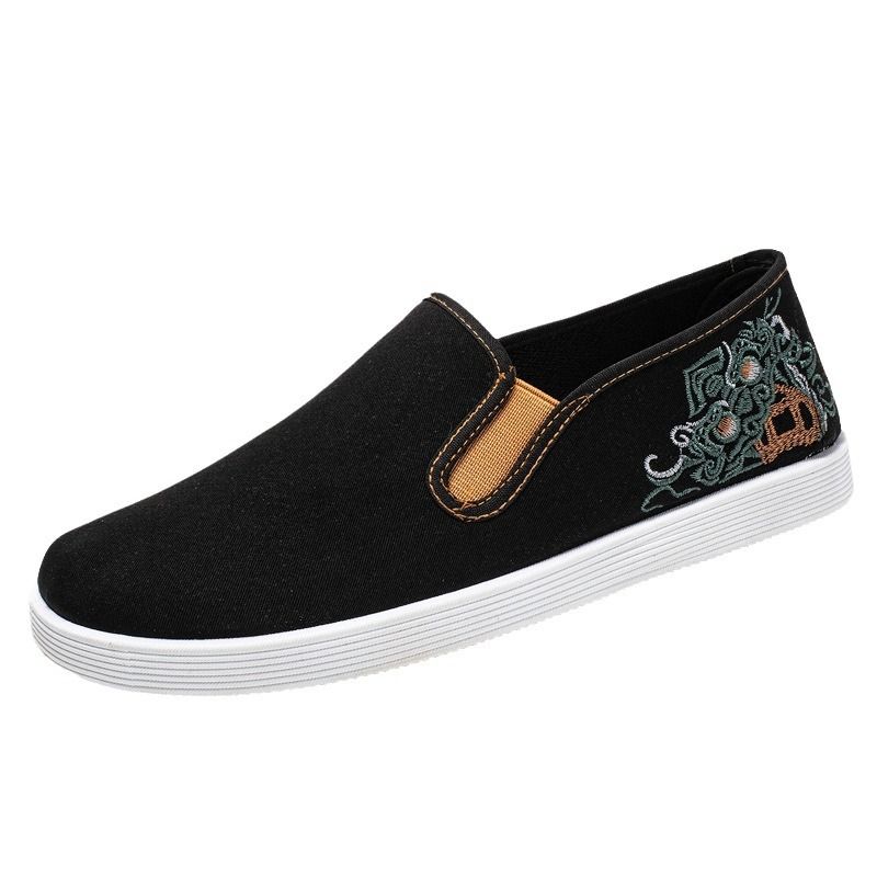 Men's embroidered cloth shoes boys canvas shoes Daddy breathable slip-on shoes running shoes students sports casual shoes flats loafers