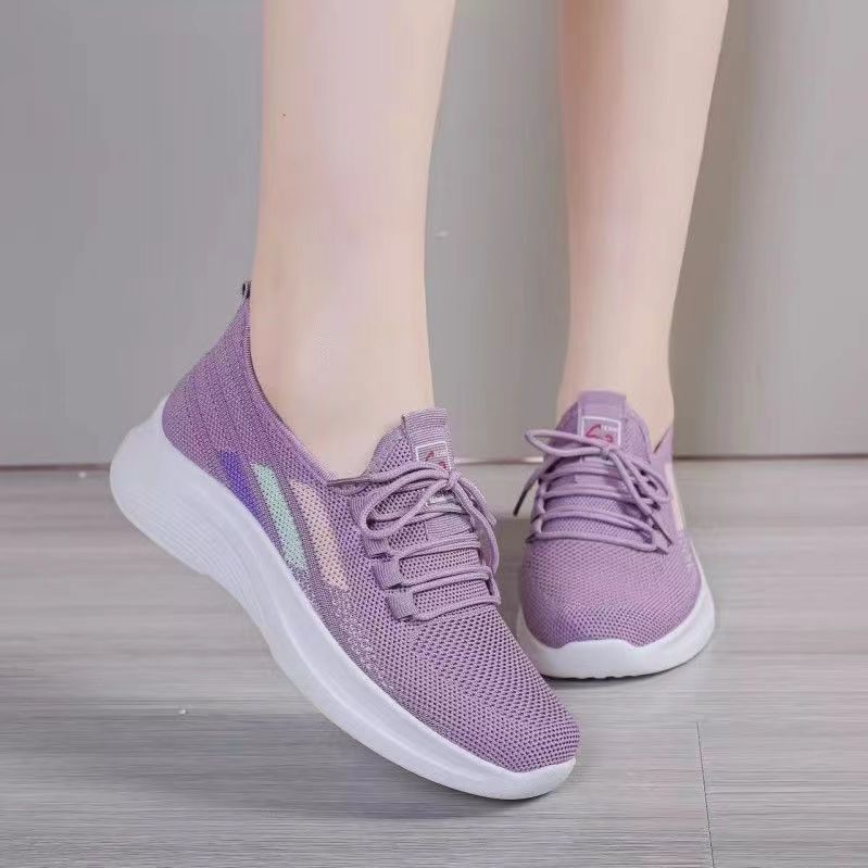 Women's purple fly woven casual sneakers Girls light breathable single shoes students soft soled non-slip shoes ladies' gym athletic