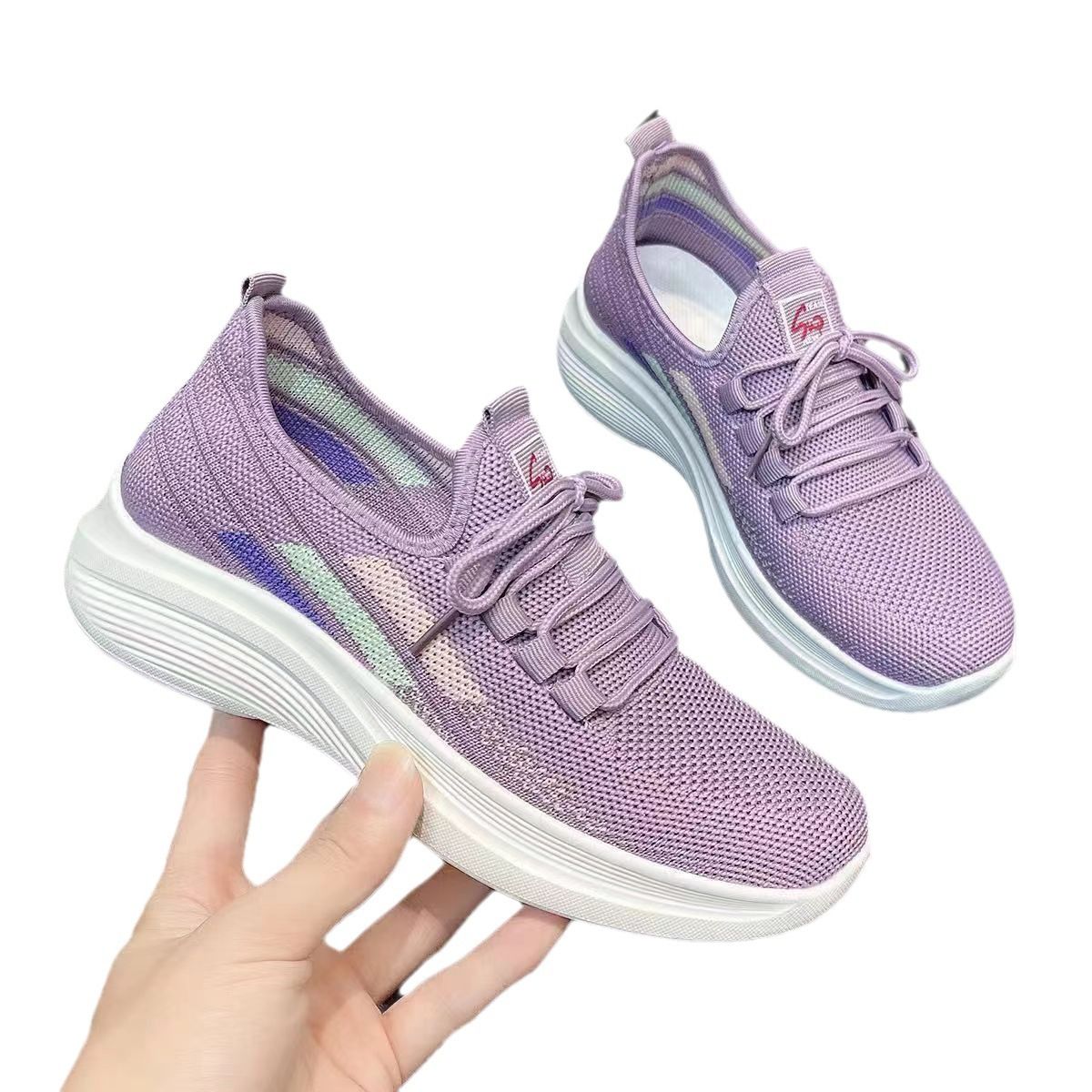 Women's purple fly woven casual sneakers Girls light breathable single shoes students soft soled non-slip shoes ladies' gym athletic