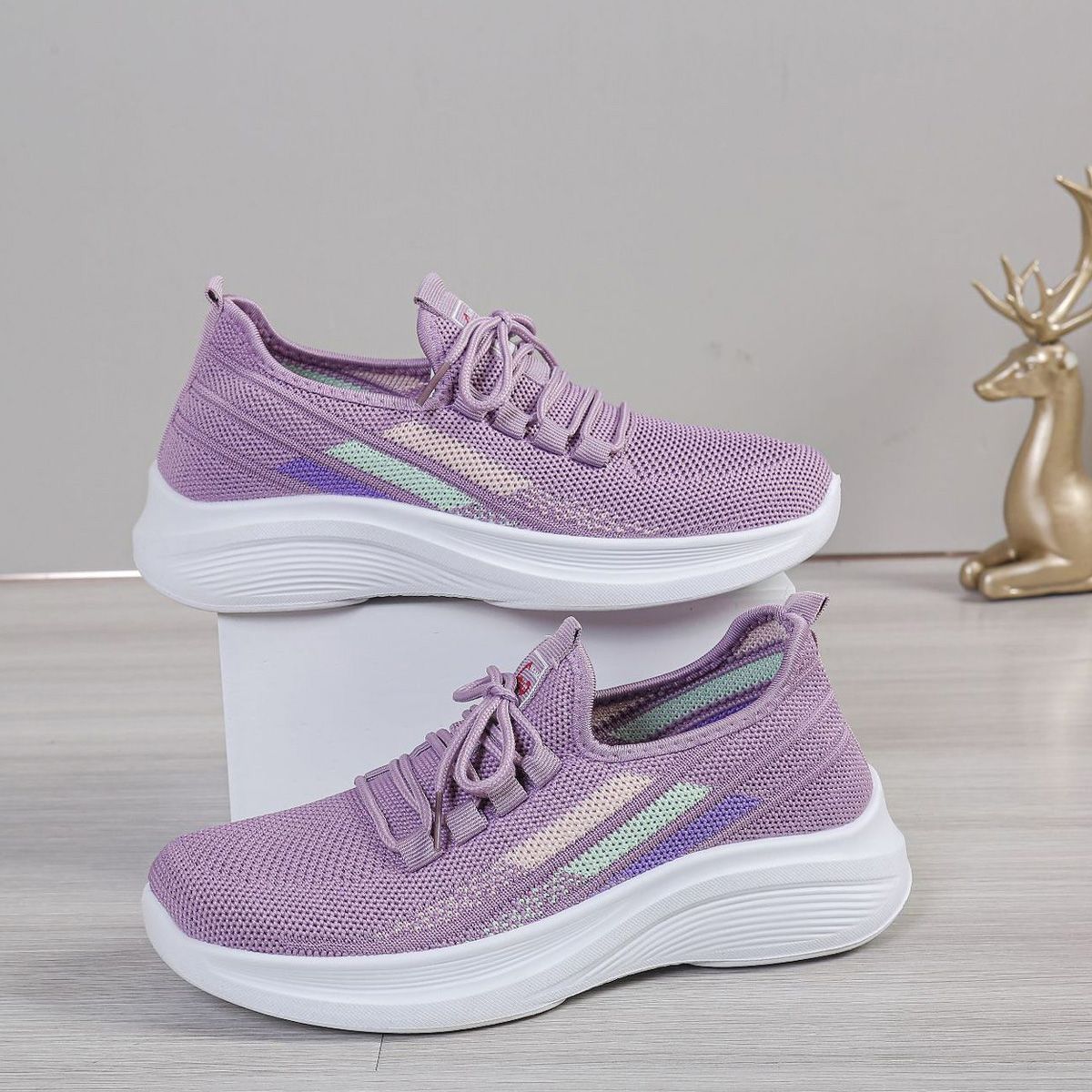 Women's purple fly woven casual sneakers Girls light breathable single shoes students soft soled non-slip shoes ladies' gym athletic