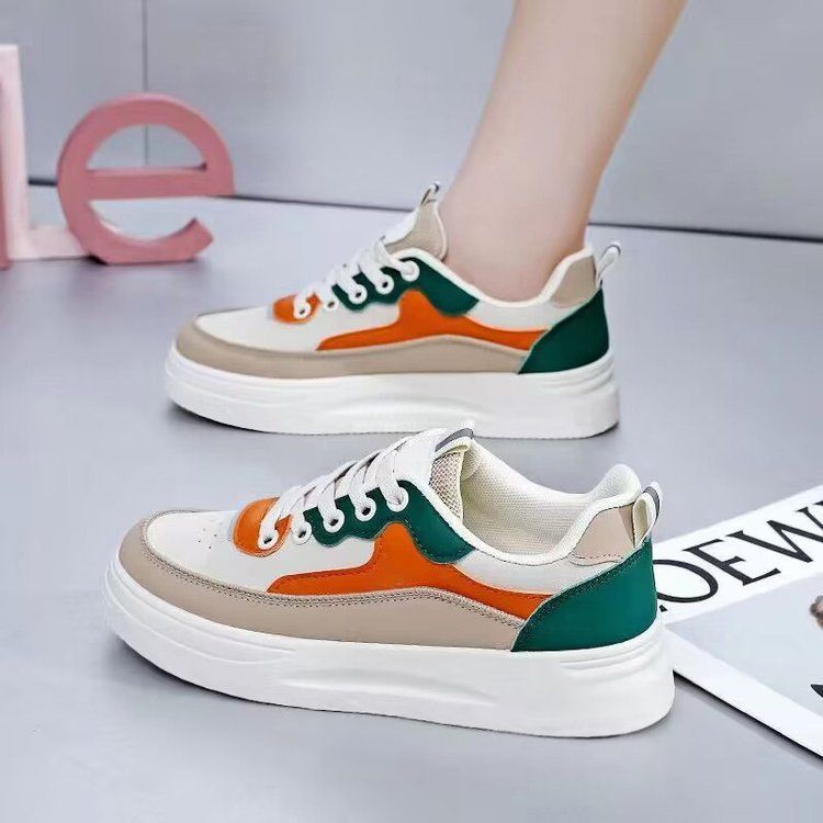 Women's PU artificial leather shoes ladies shoes running shoes girls board shoes athletic shoes flat fashion casual sports shoes students white shoes