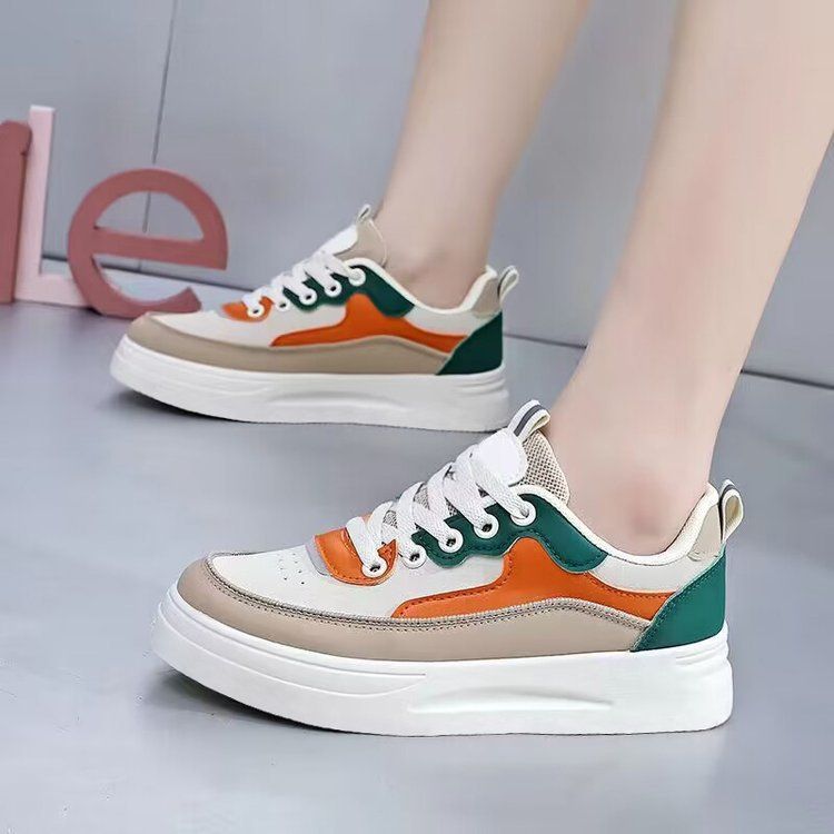 Women's PU artificial leather shoes ladies shoes running shoes girls board shoes athletic shoes flat fashion casual sports shoes students white shoes