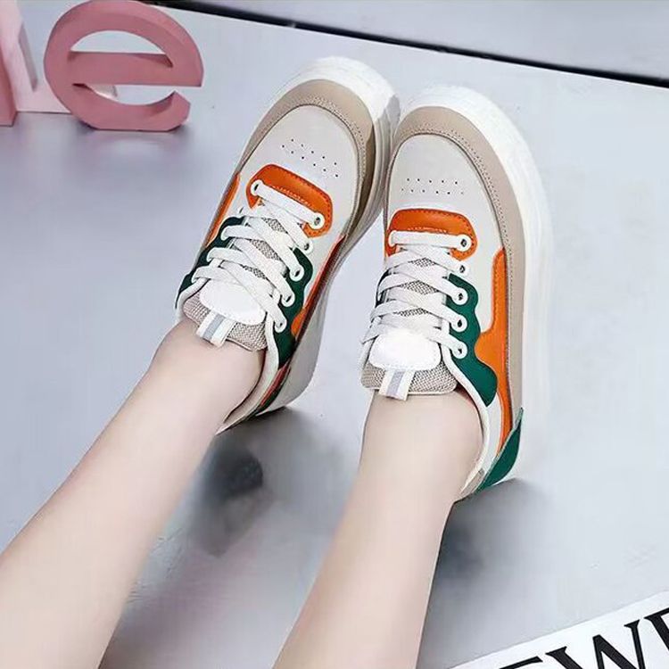 Women's PU artificial leather shoes ladies shoes running shoes girls board shoes athletic shoes flat fashion casual sports shoes students white shoes