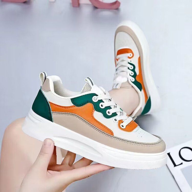 Women's PU artificial leather shoes ladies shoes running shoes girls board shoes athletic shoes flat fashion casual sports shoes students white shoes