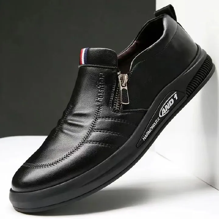 Baldur Men's artificial PU Leather shoes students casual shoes soft leather driving shoes boys fashion single shoes Daddy business shoes slip on loafers  black shoes