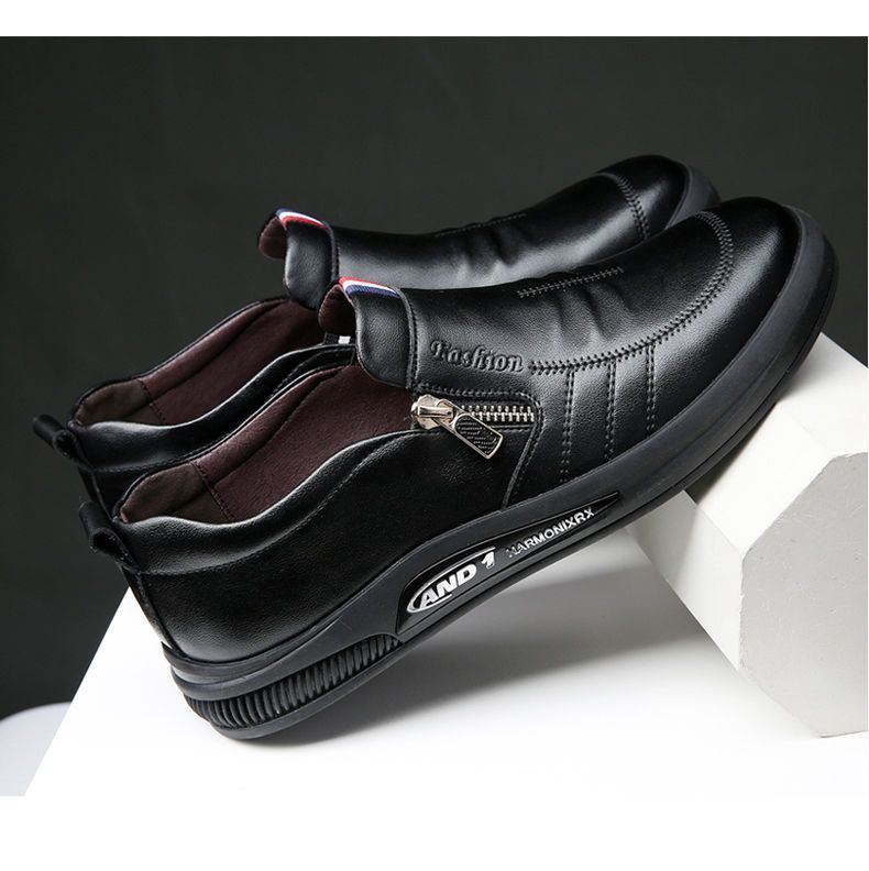 Men's artificial PU Leather shoes students casual shoes soft leather driving shoes boys fashion single shoes Daddy business shoes non-slip shoes