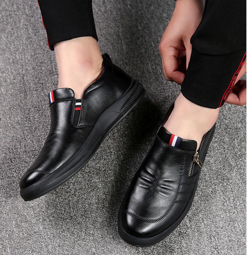 Men's artificial PU Leather shoes students casual shoes soft leather driving shoes boys fashion single shoes Daddy business shoes non-slip shoes