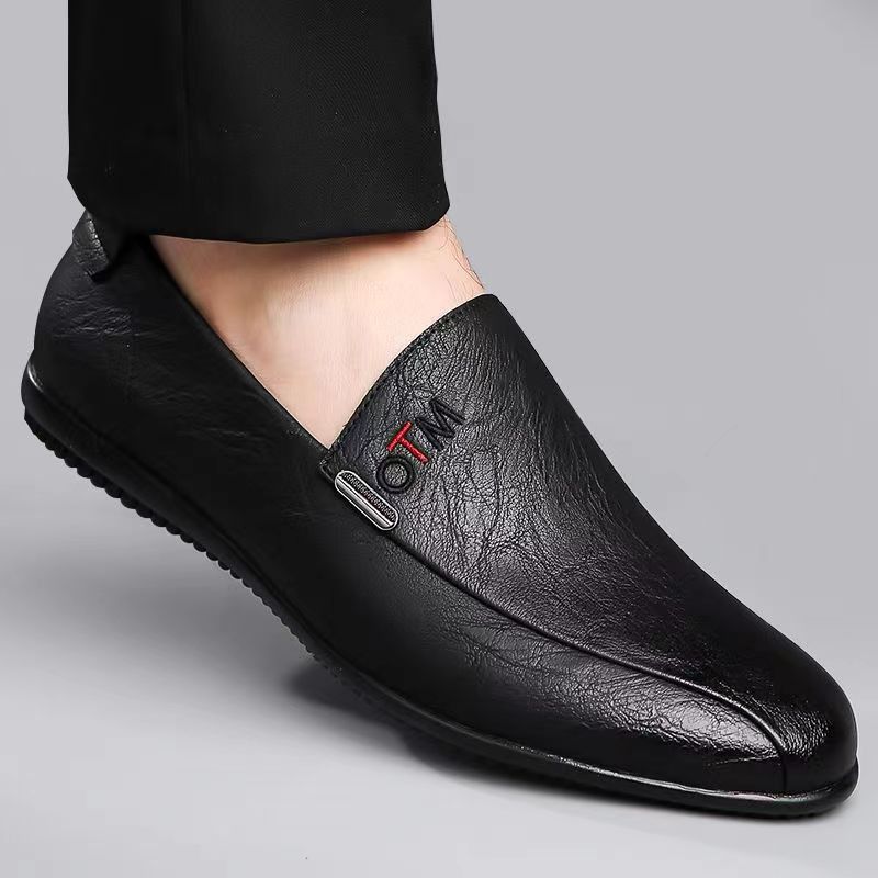 Men's artificial PU leather shoes students casual shoes driving shoes boys fashion single shoes Daddy business shoes driving peas shoes