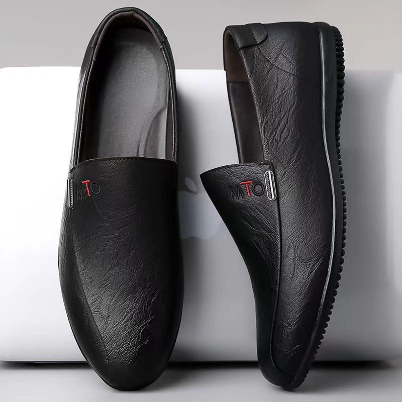 Men's artificial PU leather shoes students casual shoes driving shoes boys fashion single shoes Daddy business shoes driving peas shoes