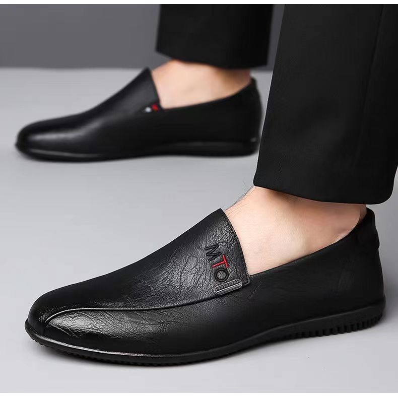 Men's artificial PU leather shoes students casual shoes driving shoes boys fashion single shoes Daddy business shoes driving peas shoes