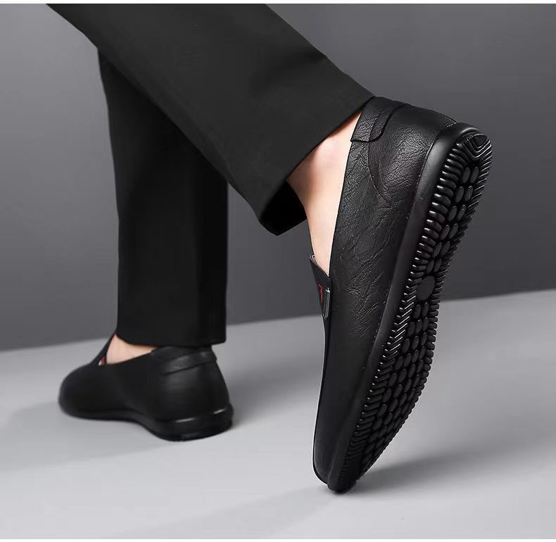 Men's artificial PU leather shoes students casual shoes driving shoes boys fashion single shoes Daddy business shoes driving peas shoes