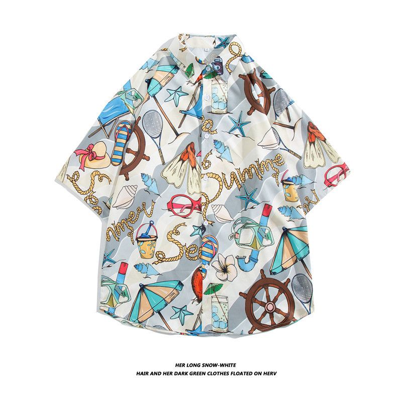 Size M -2XL one shirt Men's clothes thin short sleeve boys casual lapel shirts tops loose printed Super cool summer students floral shirt clothing