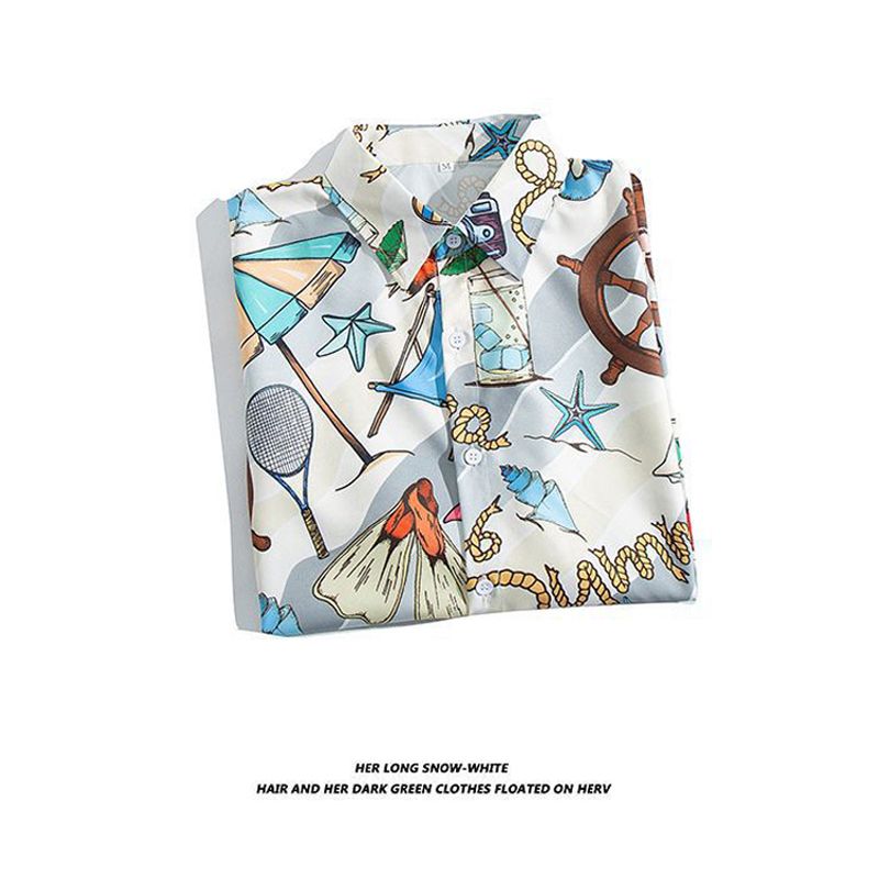 Size M -2XL one shirt Men's clothes thin short sleeve boys casual lapel shirts tops loose printed Super cool summer students floral shirt clothing