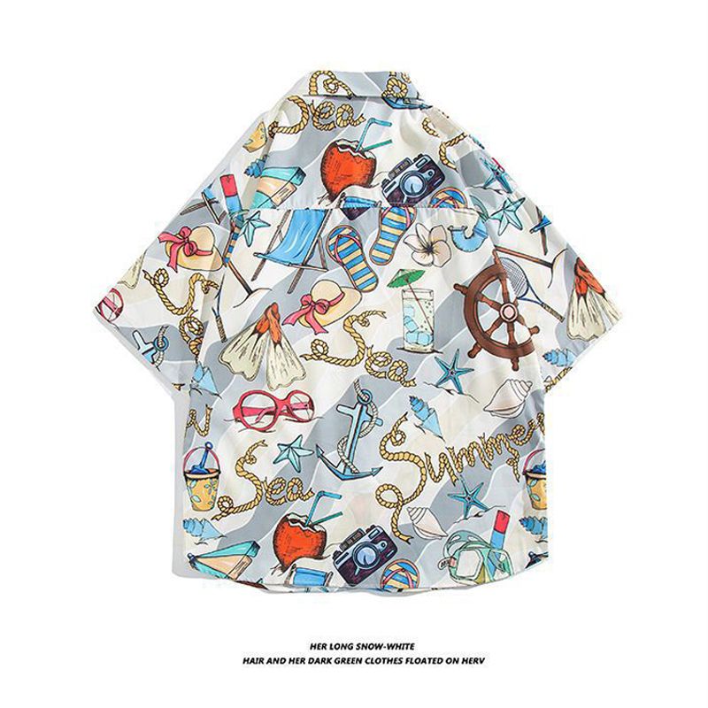 Size M -2XL one shirt Men's clothes thin short sleeve boys casual lapel shirts tops loose printed Super cool summer students floral shirt clothing