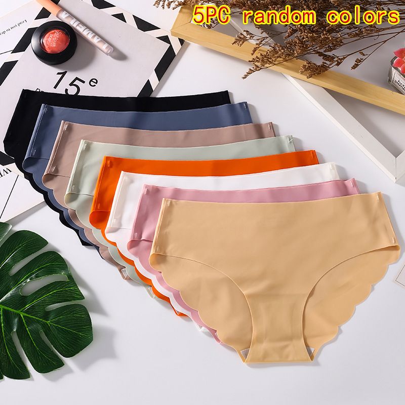 5PC colors random women's seamless ice silk panties quick drying underwear ladies cotton crotch comfy invisible briefs soft thin light briefs students lingerie
