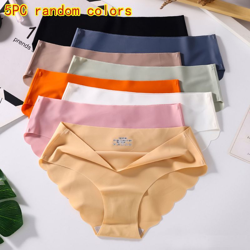 5PC colors random women's seamless ice silk panties quick drying underwear ladies cotton crotch comfy invisible briefs soft thin light briefs students lingerie