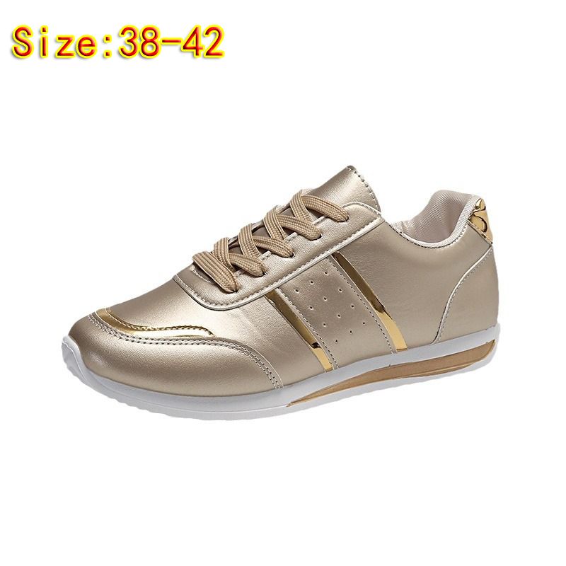 Size 38-42 women's gold color PU artificial leather shoes students flat fashion casual athletic shoes ladies running sports shoes girls board shoes