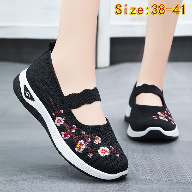 size 38-41 Women's shoes mother walking shoes girls travel shoes ladies mesh sports shoes casual fashion running shoes students sneakers embroidered shallow mouth gym
