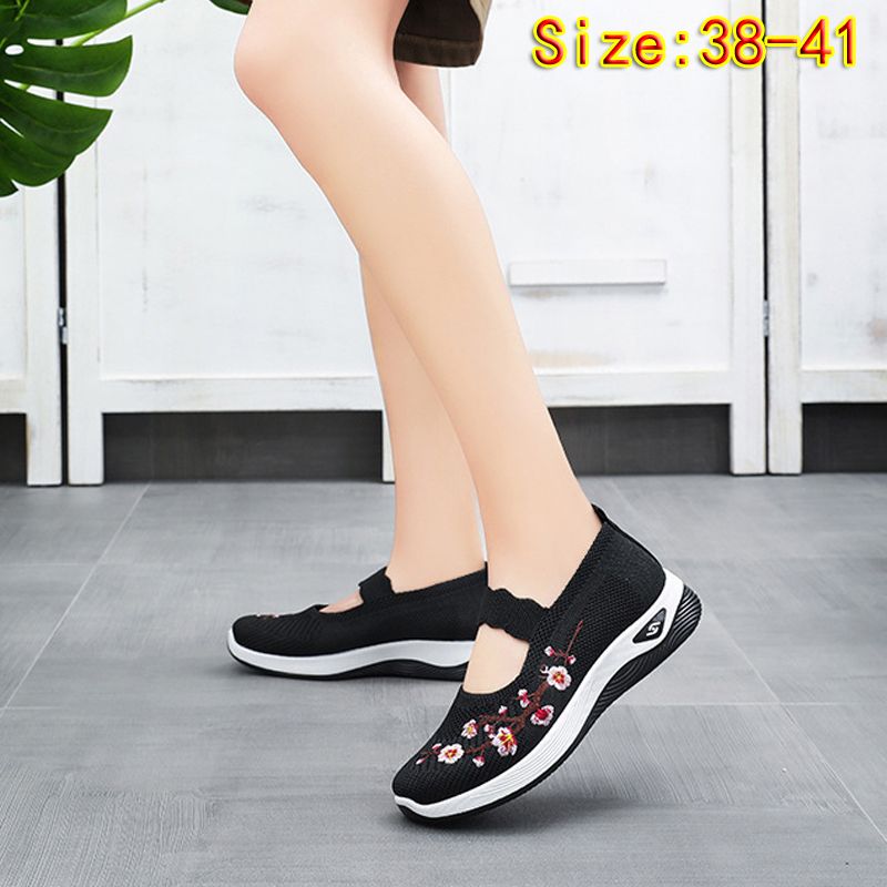 size 38-41 Women's shoes mother walking shoes girls travel shoes ladies mesh sports shoes casual fashion running shoes students sneakers embroidered shallow mouth gym