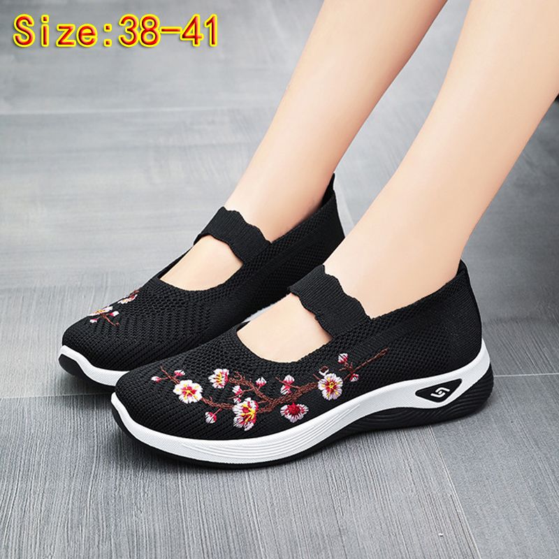 size 38-41 Women's shoes mother walking shoes girls travel shoes ladies mesh sports shoes casual fashion running shoes students sneakers embroidered shallow mouth gym