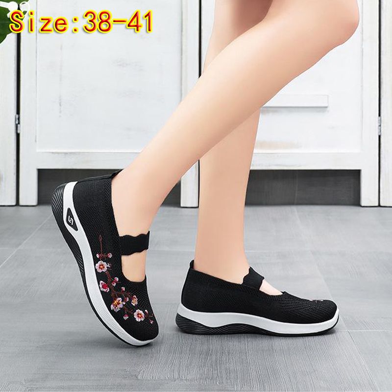 size 38-41 Women's shoes mother walking shoes girls travel shoes ladies mesh sports shoes casual fashion running shoes students sneakers embroidered shallow mouth gym