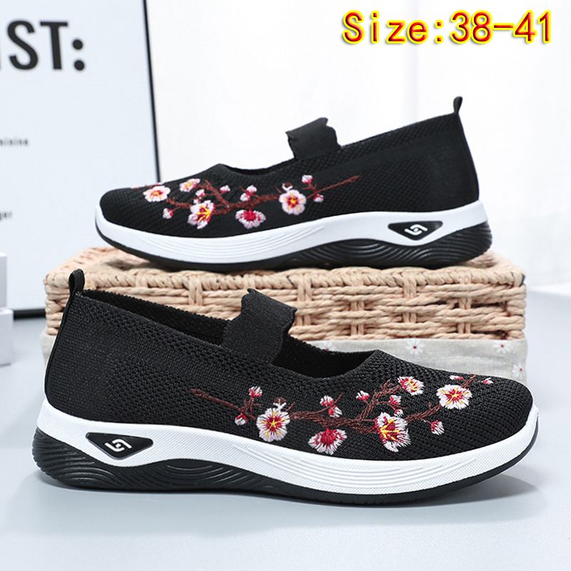 size 38-41 Women's shoes mother walking shoes girls travel shoes ladies mesh sports shoes casual fashion running shoes students sneakers embroidered shallow mouth gym
