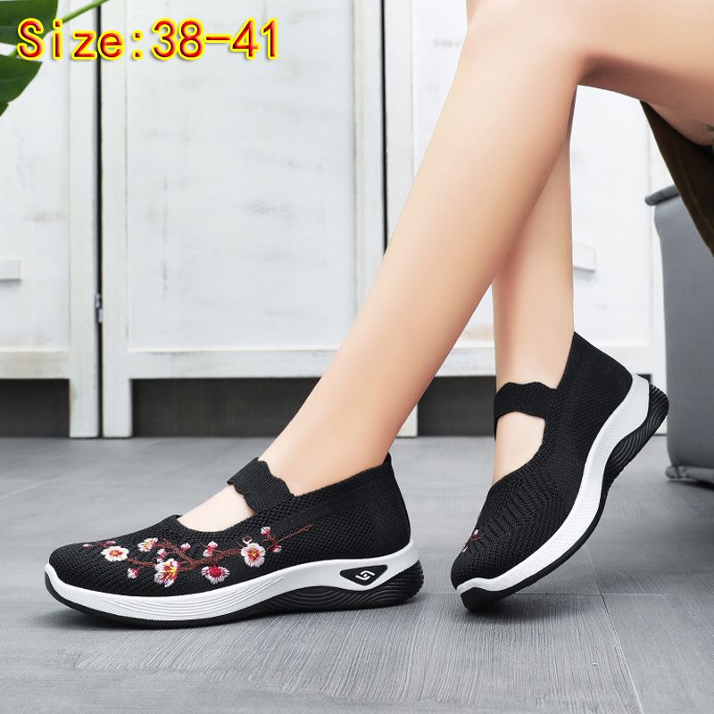 size 38-41 Women's shoes mother walking shoes girls travel shoes ladies mesh sports shoes casual fashion running shoes students sneakers embroidered shallow mouth gym