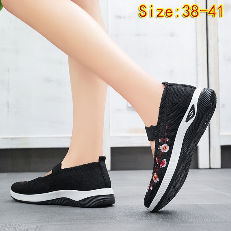 size 38-41 Women's shoes mother walking shoes girls travel shoes ladies mesh sports shoes casual fashion running shoes students sneakers embroidered shallow mouth gym