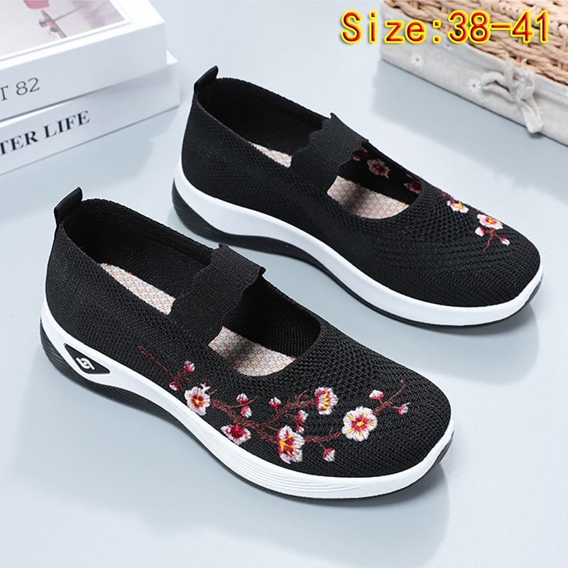 size 38-41 Women's shoes mother walking shoes girls travel shoes ladies mesh sports shoes casual fashion running shoes students sneakers embroidered shallow mouth gym