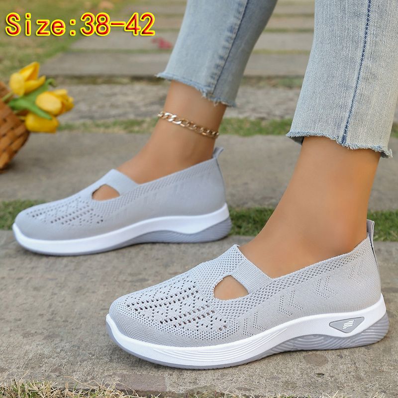 Size 38-42 Women's gray running shoes single shoes ladies' casual shoes girls' athletic mesh shoes Mom gym shoes sneaker students Yoga shoes driving shoes