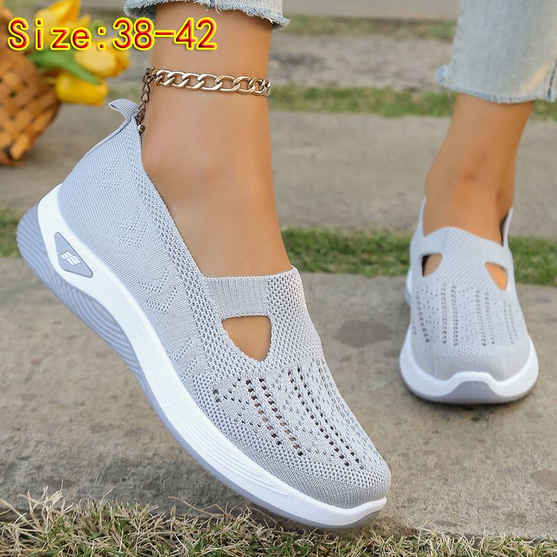 Size 38-42 Women's gray running shoes single shoes ladies' casual shoes girls' athletic mesh shoes Mom gym shoes sneaker students Yoga shoes driving shoes